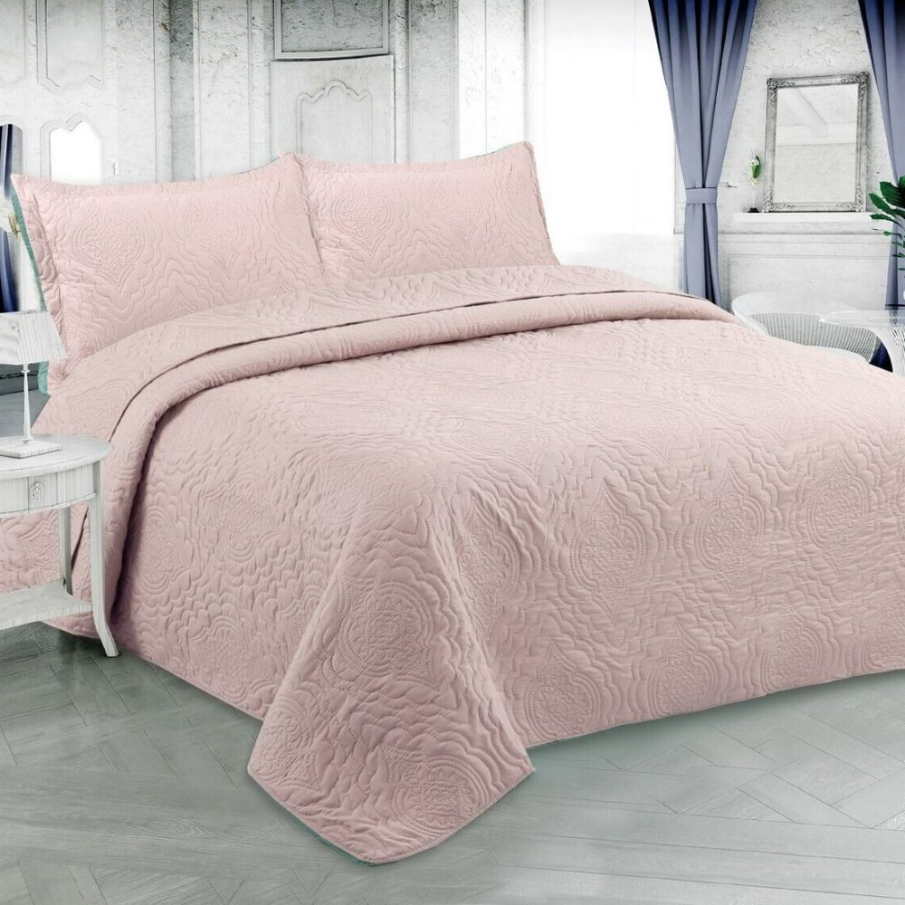 3 pc Quilt Set Coverlet Bedspread 2 Pillowcase 1 Quilt Light Weight All Season